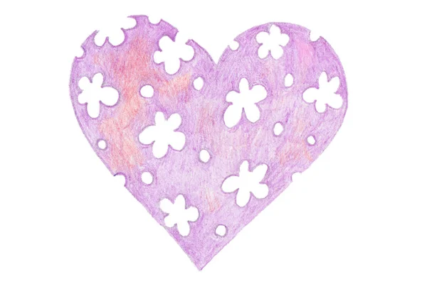 Kleurpotlood tekening hart vorm. Isolaat op wit. — Stockfoto