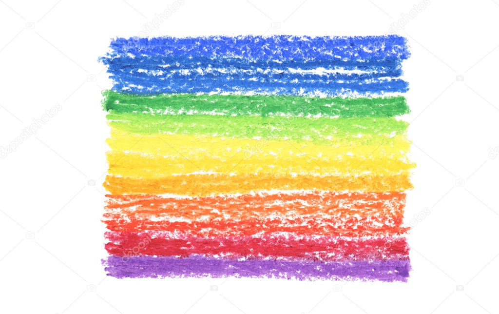 Oil pastel rainbow stroke texture on white background. Isolated.