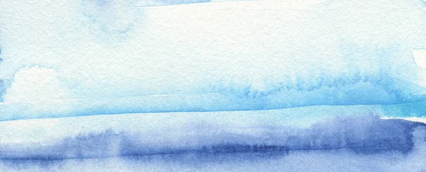 Pinceladas Aquarela Abstrata Fundo Pintado Papel Textura Tom Azul Horizontal — Fotografia de Stock
