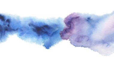 Soyut suluboya ve akrilik lekeli resim. Mavi renk tasarım elementi. Kumaş kağıdı. Beyaz arkaplanda izole.