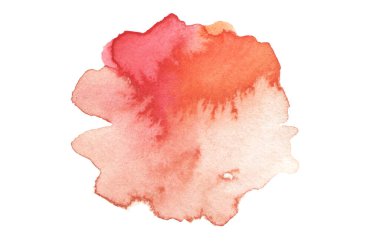 Soyut suluboya ve akrilik lekeli resim. Kırmızı renk tasarım elementi. Kumaş kağıdı. Beyaz arkaplanda izole.