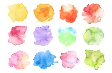 Soyut suluboya ve akrilik lekeli resim. Koleksiyon Rengi tasarımı ögesi. Kumaş kağıdı. Beyaz arkaplanda izole.