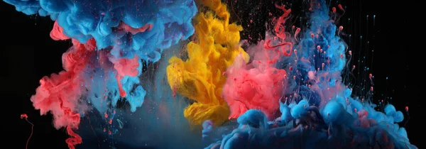 Colori Acrilico Blu Rosso Acqua Macchia Inchiostro Sfondo Nero Astratto — Foto Stock