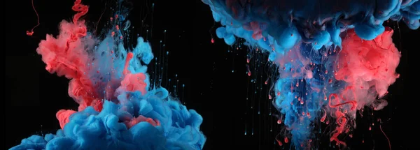Акриловый Синий Красный Цвета Воде Чернильное Пятно Абстрактный Чёрный Фон — стоковое фото