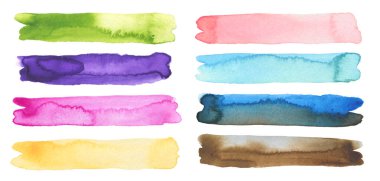 Soyut suluboya ve akrilik çizgi fırça darbesi izi resmi. Renk tasarım elemanı. Kumaş kağıdı. Beyaz arka planda izole edilmiş. Koleksiyon. 