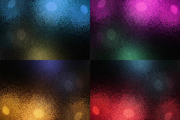 Water Drops Wet Window Glass City Lights Four Abstract Background — Stock Photo, Image