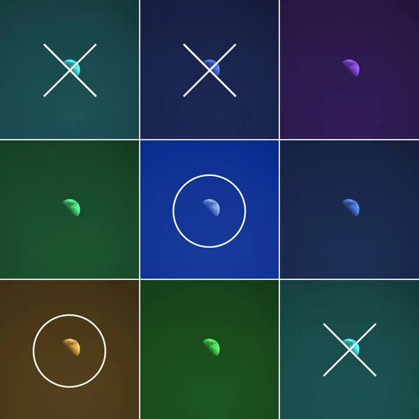 Ayın arka planına karşı Game Tic Tac Toe. Yıldız Savaşları