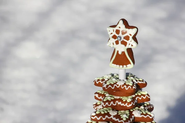 Galletas de jengibre en forma de punta en el árbol de Navidad — Foto de Stock