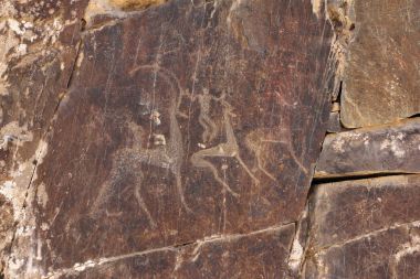 ancient rock drawings, deers and human, hunting clipart