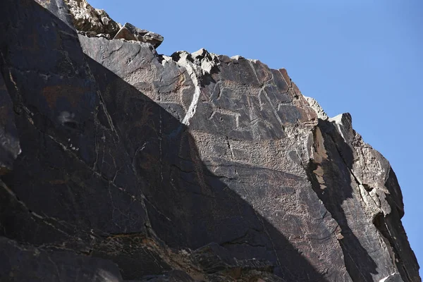 Hästar Hjortar Hund Antika Rock Ritningar Bufflar Parning Djur Sarmish — Stockfoto