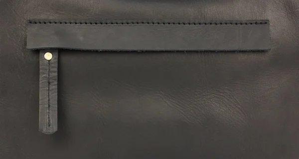 Hidden zipper pocket on the black leather bag — Stock Photo, Image