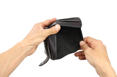 insan elinden tutan bir boş cüzdan, izole arka plan  