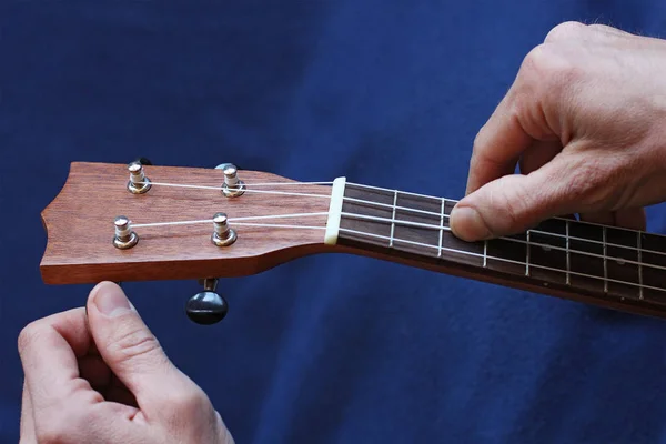 Accordare le corde ukulele, primo piano — Foto Stock