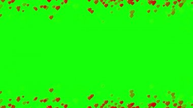 animation of red hearts falls down from top and flies up from bottom, on green screen isolated background, copy space, perfect to use for titles or gift cards, for valentine day or romantic love 