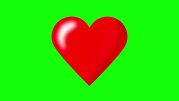 Κόκκινο Εικονίδιο Κινουμένων Σχεδίων Καρδιά Πράσινο Φόντο Οθόνη Chroma Κλειδί — Αρχείο Βίντεο