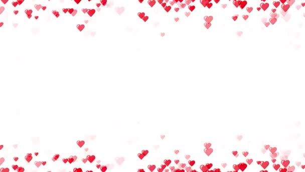 赤いハートのアニメーションは上から落ち 白い背景 コピースペース タイトルやギフトカードに最適な バレンタインデーやロマンチックな愛のために底から飛び立ちます — ストック動画