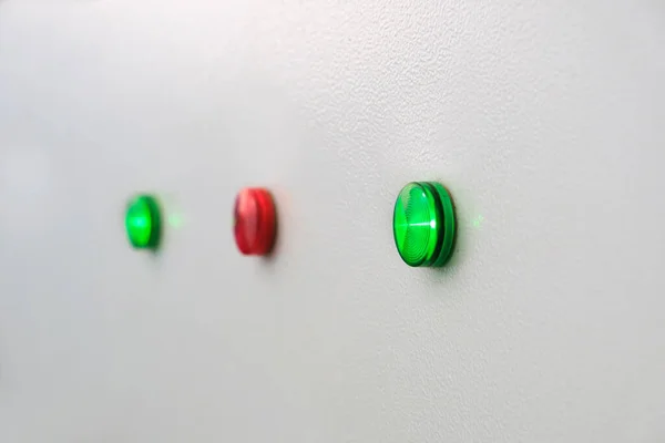 Light Indicators Red Green Electrical Control Panel Close Gray Background — Stock Photo, Image