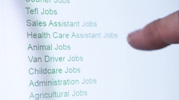 Human Finger Select Touch Text Hyperlink Agricultural Jobs Opens Website — Stock Video