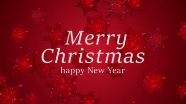 Noel şablonu tasarımı. Kutlama için yaratıcı bir tipografi. Hediye posteri. Mutlu Noeller ve kırmızı zemin üzerinde kar taneleri olan yeni yıl afişi