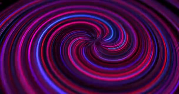 Animazione astratta di neon torto a spirale, cerchio luminoso di luce, laser e linee. Colore fucsia di sfondo per le vacanze e i social network . — Video Stock