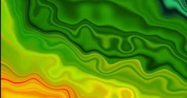 3d Animasyon Soyut Yeşil ve Altın Sıvı Arkaplan. Renkli metalik doku Holografik folyo, Dalgalı duvar kağıdı, sıvı dalgalar, sıvı metal yüzey, ezoterik aura spektrumu, parlak renk rengi.