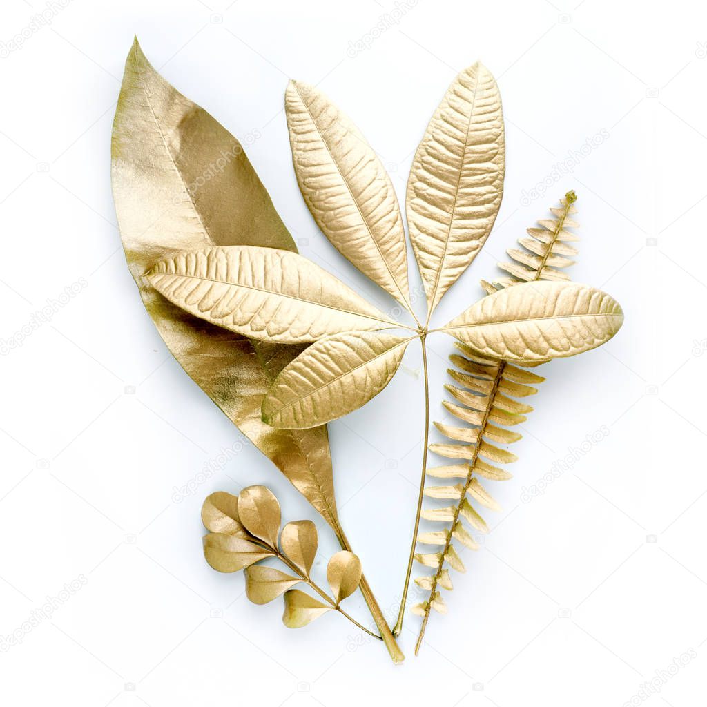golden leaf design elements. Decoration elements for invitation, wedding cards, valentines day, greeting cards. Isolated on white background.