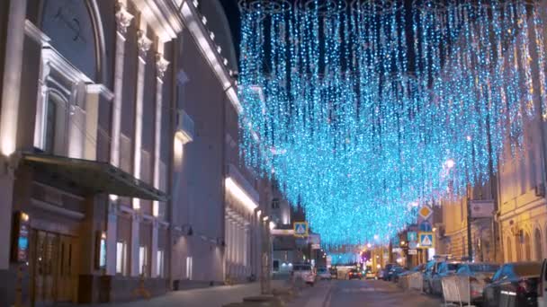 Iluminación brillante de la calle de vacaciones — Vídeos de Stock