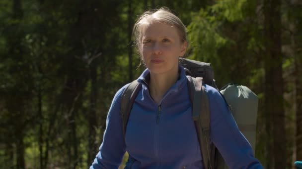 Retrato de jovem mulher bonita na floresta — Vídeo de Stock