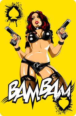 iki silahlı siyah Bikini kız