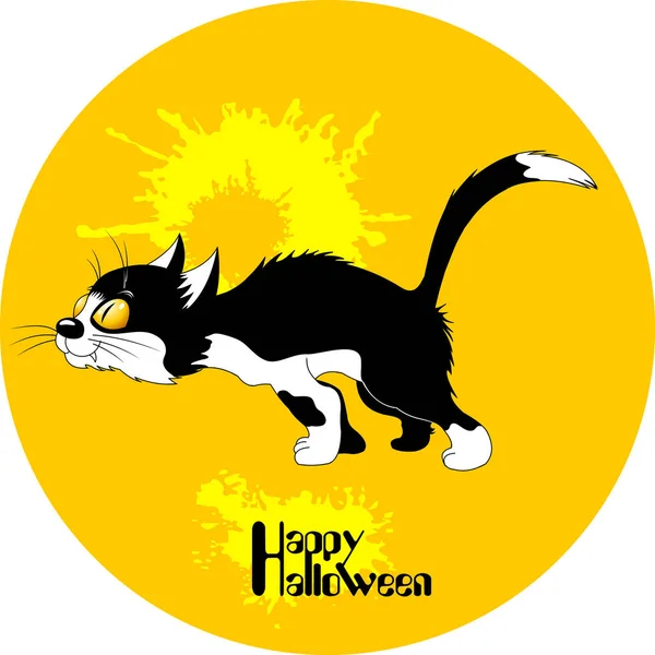 Gato negro tarjeta de Halloween — Vector de stock