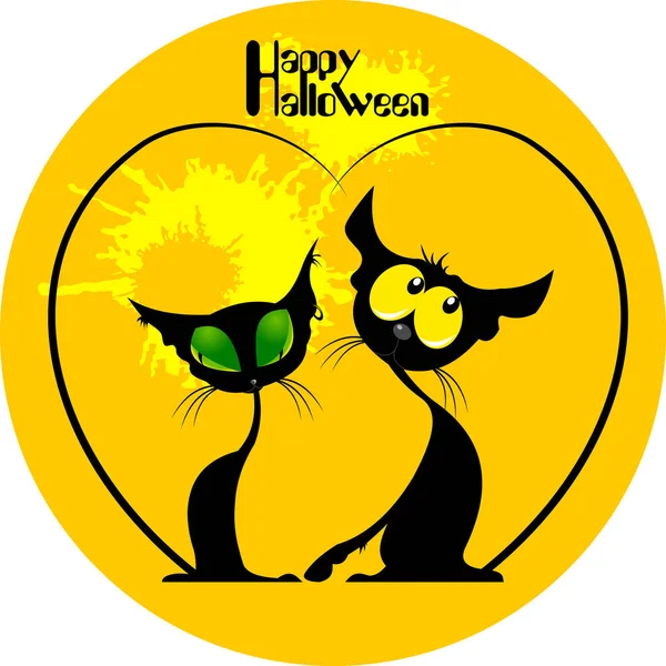 Deux chats carte halloween — Image vectorielle