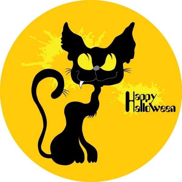 Gato negro tarjeta de Halloween — Vector de stock