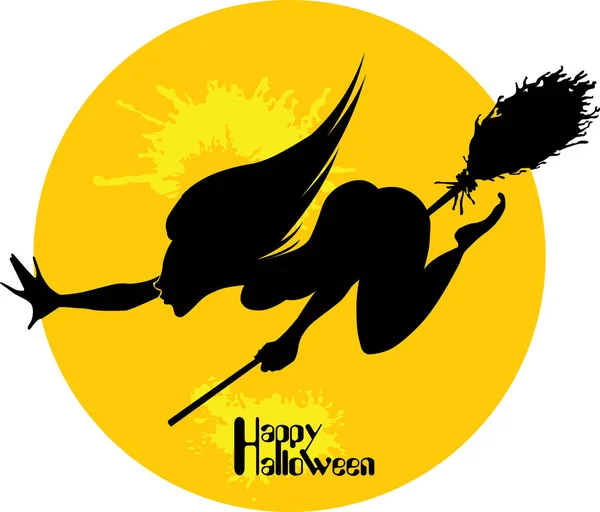 Heks op bezem Halloween-kaart — Stockvector