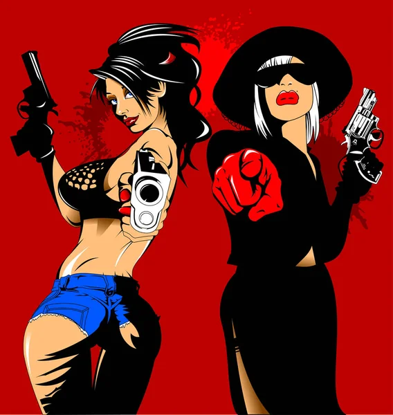 Deux filles avec des armes — Image vectorielle
