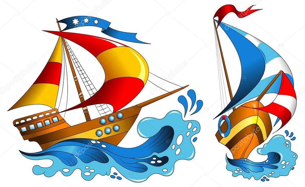 Yachts with colorful sails