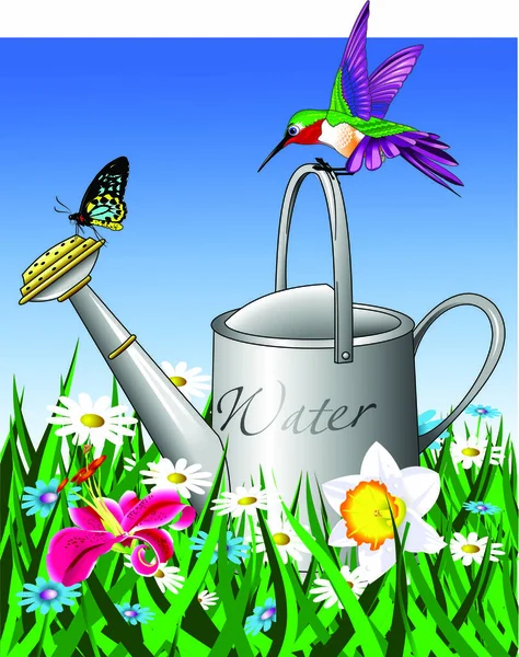 Old watering can — Stock Vector