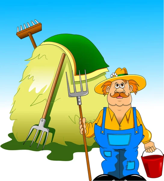 Farmer and haystack in his hand — Stock Vector