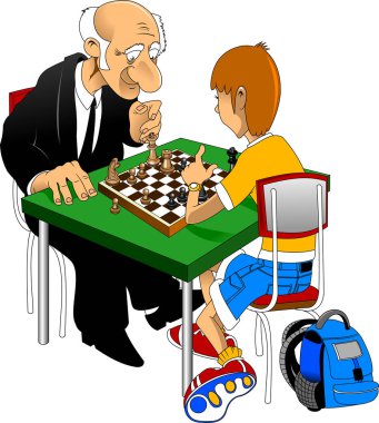 man with boy play chess clipart