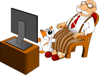 İhtiyar sandalyede Tv izlerken