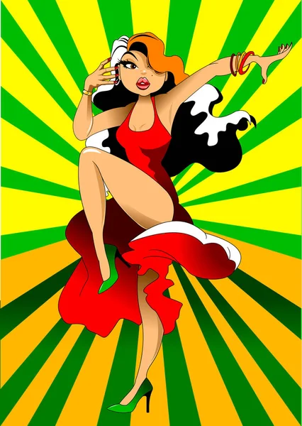 タンゴを踊る漫画女性 — ストックベクタ