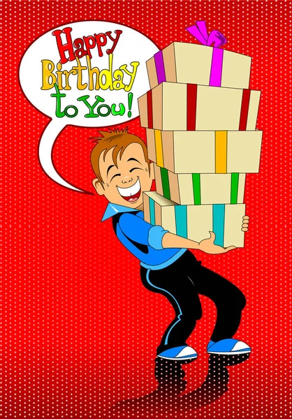 Boy bring lot of gifts — Stock Vector