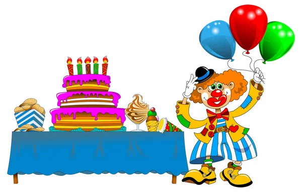 蛋糕和糖果和小丑 — 图库矢量图片