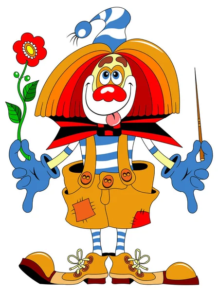 Payaso sosteniendo flor roja — Vector de stock