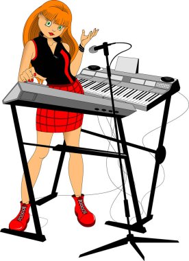 Genç kadın üzerinde synthesizer oynarken