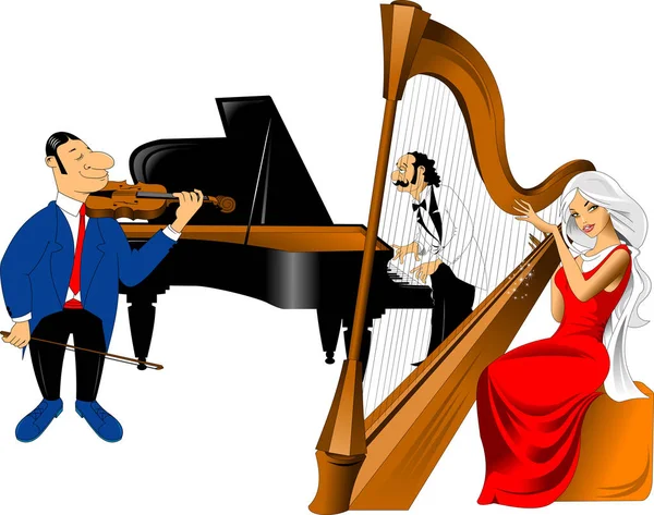 Веселий скрипаль, піаніст і дівчинка — стоковий вектор