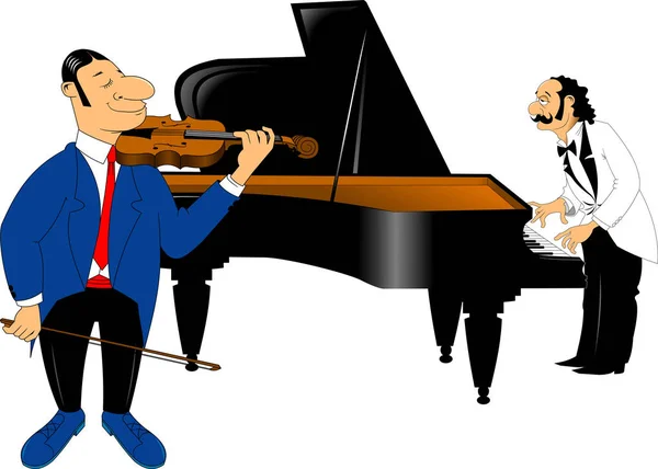 Violinista em um smoking azul e pianista —  Vetores de Stock