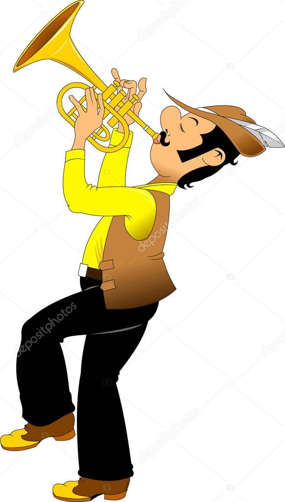 cheerful trumpeter in a hat 