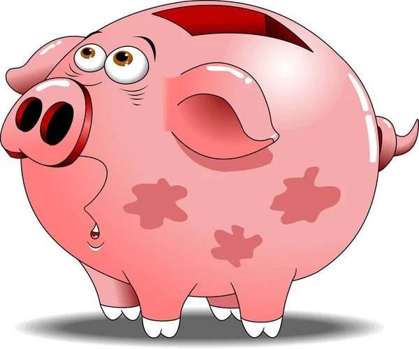 粉红色猪小猪银行与一个惊喜的表达 — 图库矢量图片