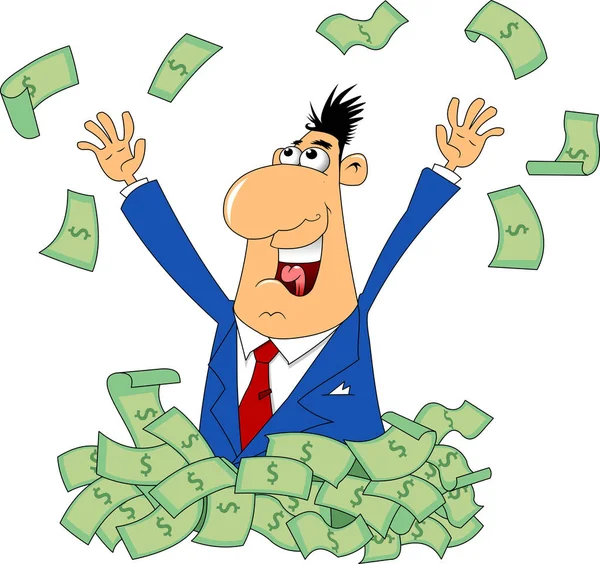 Very Rich Happy Man Throwing Money Him White — Stock Vector