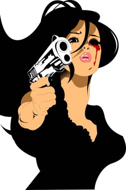 iki silah ve vectovector illüstrasyon mavi şort güzel kız